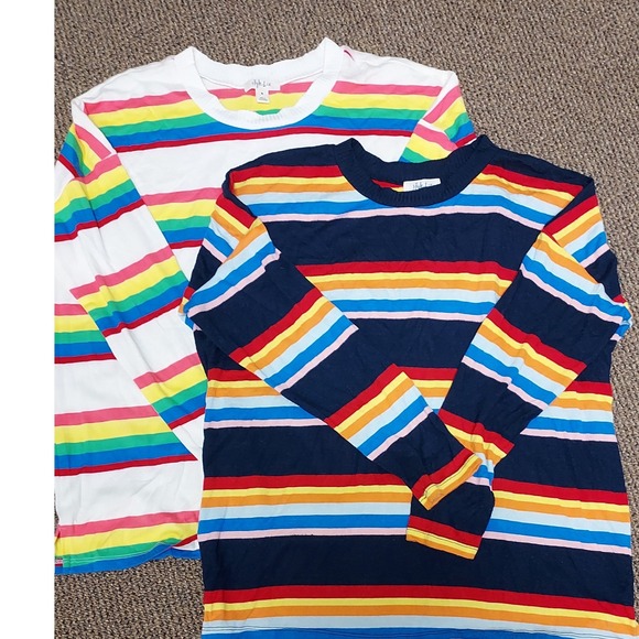 Style & Co Tops - Style & Co Striped Long Sleeve Shirt Womens Medium Multicolor Rainbow Crew Neck